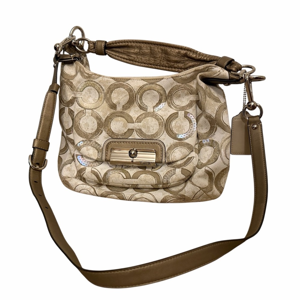 Coach Kristin Hobo Sequins Vintage Tan & Cream Shoulder Bag - Picture 14 of 14